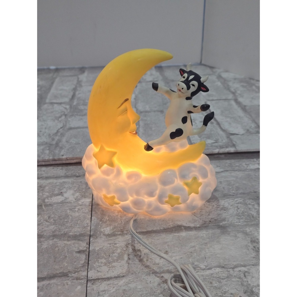 Fine Porcelain Cow Jumps Over The Moon Nightlight Figurine On/Off‎ Switch